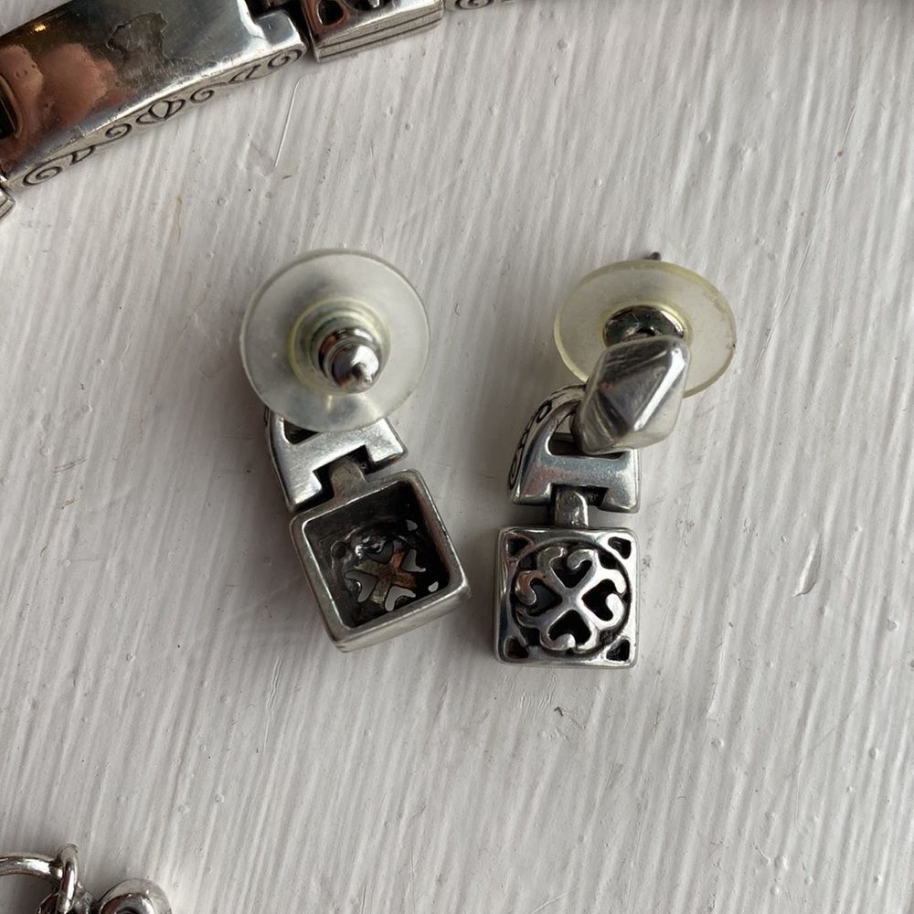 BRIGHTON vintage silver Tribeca square link dangle‎ post earrings - Picture 2 of 4